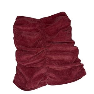 Zara Corduroy Mini Skirt Burgundy Red Ruched Size XS